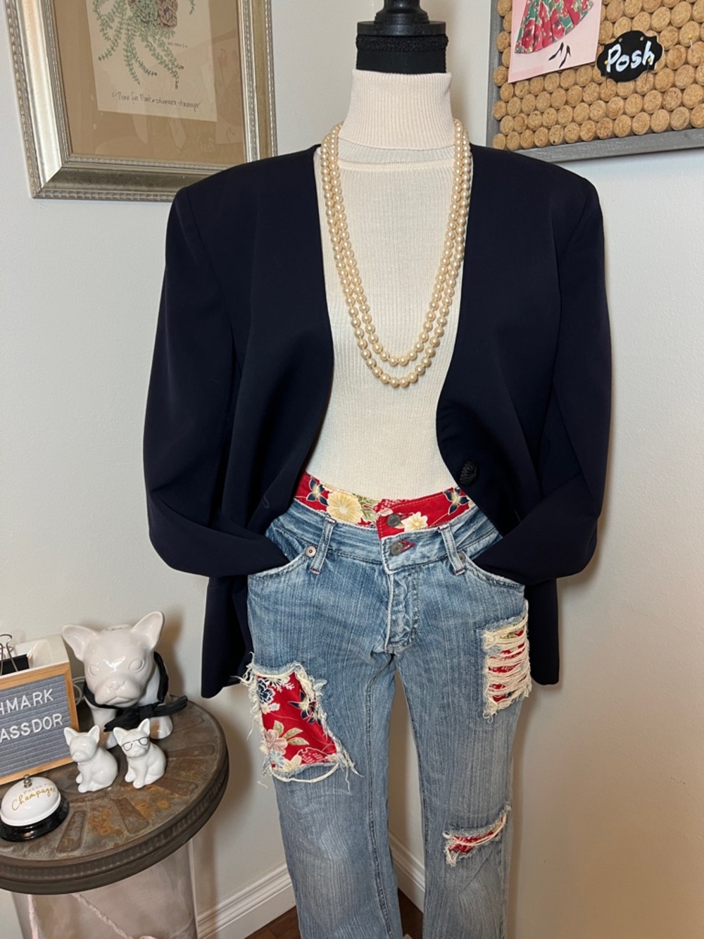 Jones New York Navy Single-Button Blazer
